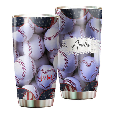 Camellia Persionalized Baseball Stainless Steel Tumbler - Customized Double - Walled Insulation Travel Thermal Cup With Lid