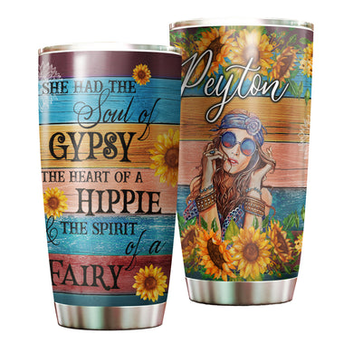 Camellia Personalized Hippie Style She Had The Soul Of Gypsy Stainless Steel Tumbler-Double-Walled Insulation Travel Cup With Lid Gift For Hippie Girl