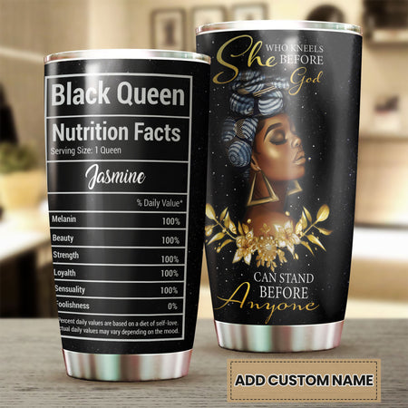 Camellia Personalized Black Queen Faith Stainless Steel Tumbler - Double-Walled Insulation Vacumm Flask - Gift For Black Queen, International Women's Day, Hippie Girls
