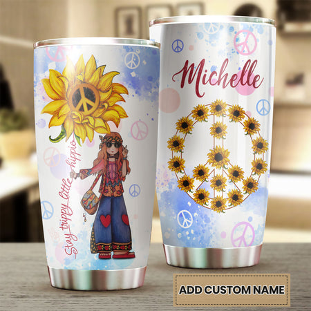 Camellia Personalized Girl And Sunflower Stay Trippy Little Happy Stainless Steel Tumbler-Double-Walled Insulation Travel Cup With Lid