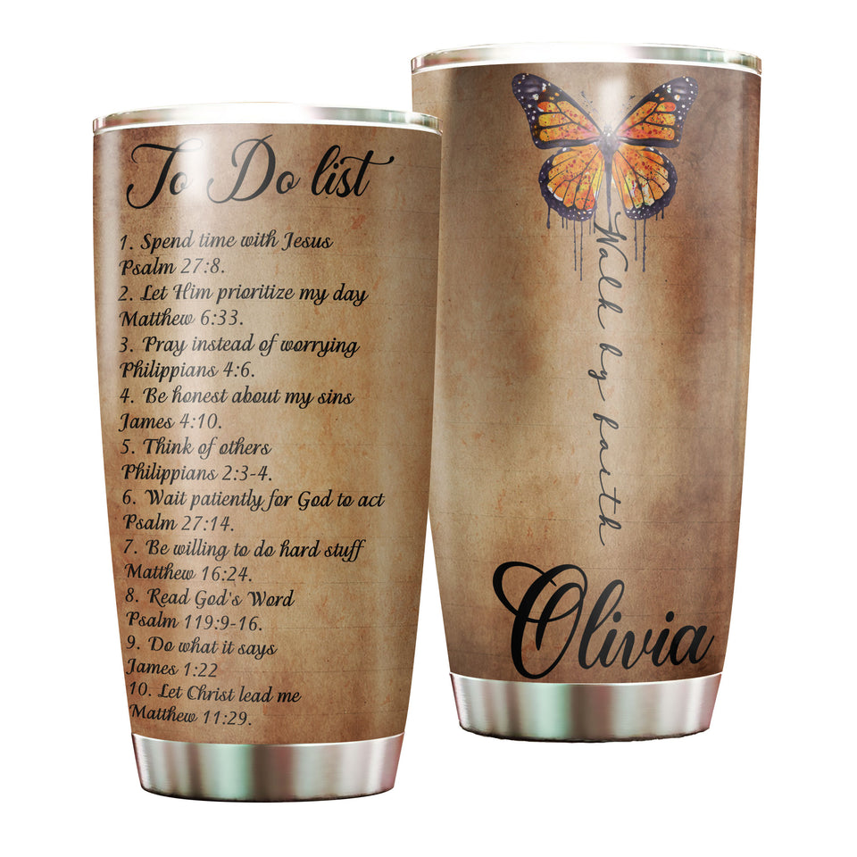 Camellia Personalized Butterfly Walk By Route To Do List Stainless Steel Tumbler - Customized Double-Walled Insulation Travel Thermal Cup With Lid