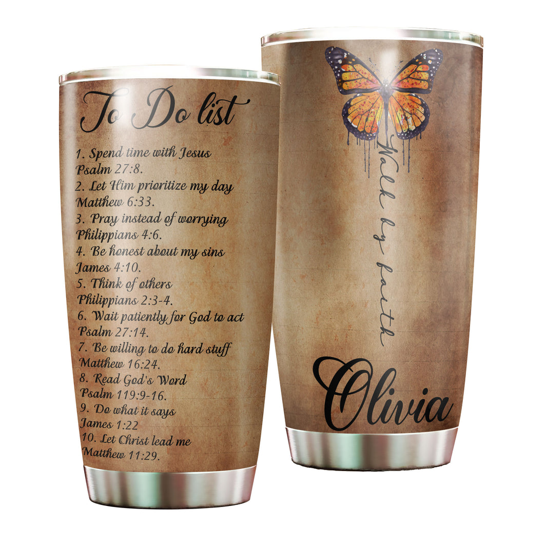 Camellia Personalized Butterfly Walk By Route To Do List Stainless Steel Tumbler - Customized Double-Walled Insulation Travel Thermal Cup With Lid