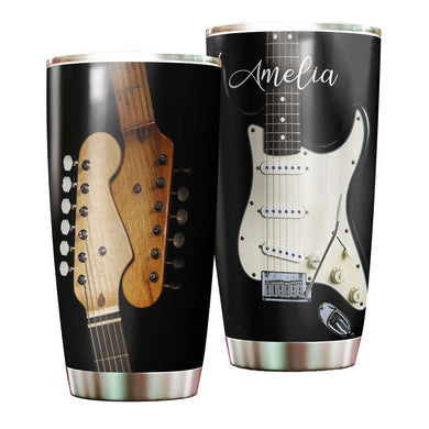 Camellia Personalized 3D Guitar Stainless Steel Tumbler - Customized Double-Walled Insulation Travel Thermal Cup With Lid Gift For Guitarist