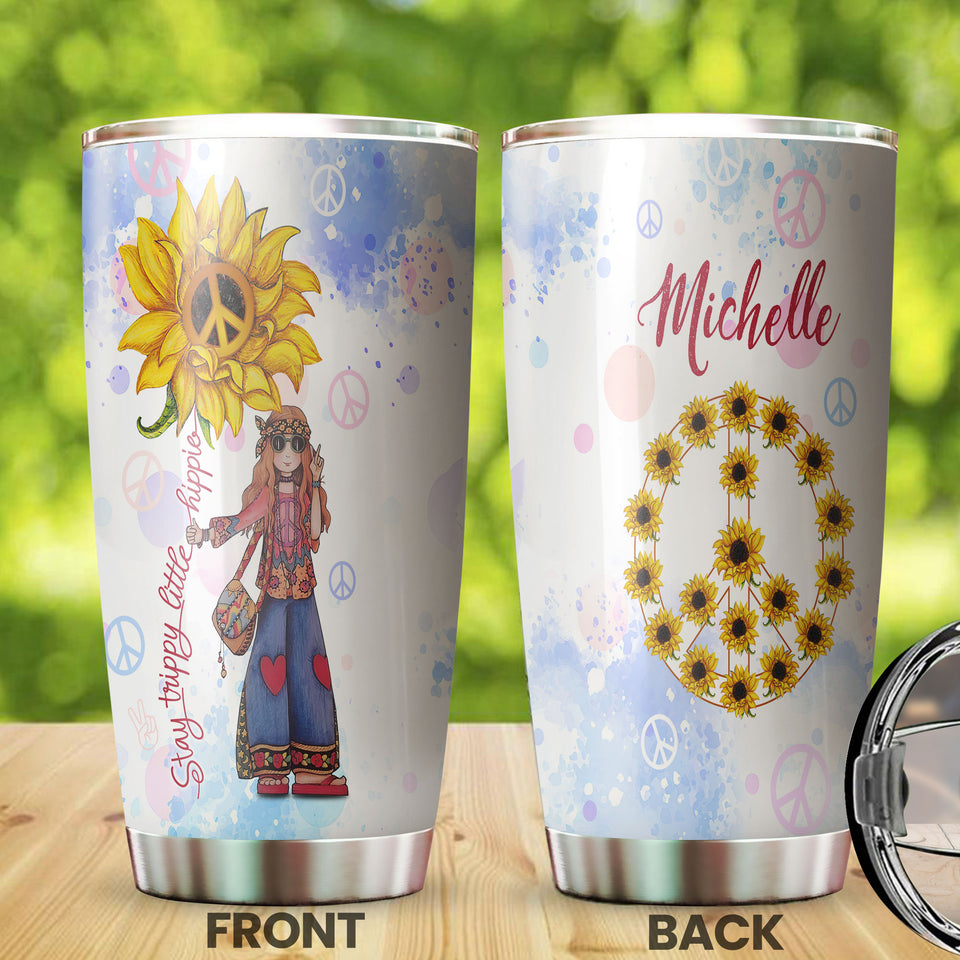 Camellia Personalized Girl And Sunflower Stay Trippy Little Happy Stainless Steel Tumbler-Double-Walled Insulation Travel Cup With Lid