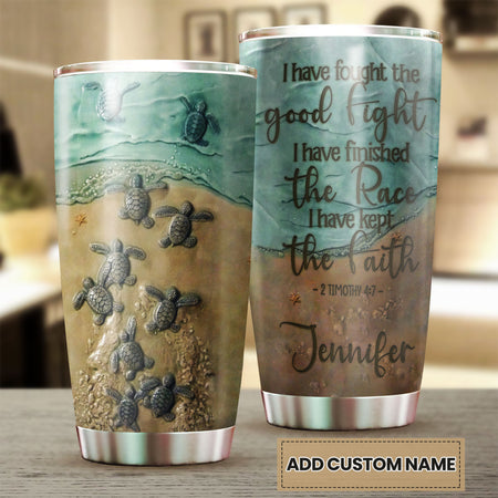 Camellia Personalized Sea Turtles I Have Kept The Faith Ceramic Stainless Steel Tumbler-Double-Walled Travel Therma Cup With Lid