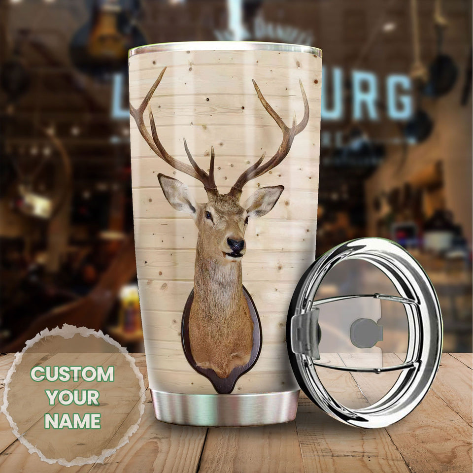 Camellia Personalized 3D Deer Hunting Wall Stainless Steel Tumbler - Customized Double-Walled Insulation Travel Thermal Cup With Lid Gift For Deer Lover