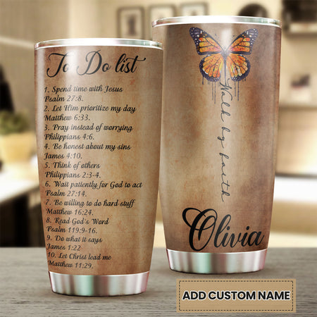 Camellia Personalized Butterfly Walk By Route To Do List Stainless Steel Tumbler - Customized Double-Walled Insulation Travel Thermal Cup With Lid