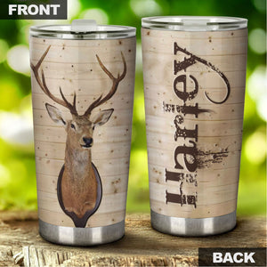 Camellia Personalized 3D Deer Hunting Wall Stainless Steel Tumbler - Customized Double-Walled Insulation Travel Thermal Cup With Lid Gift For Deer Lover