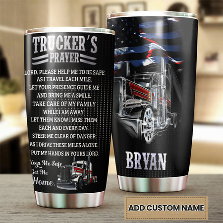 Camellia Personalized Trucker's Prayer Keep Me Safe Stainless Steel Tumbler- Double-Walled Insulation Gift For Truck Driver