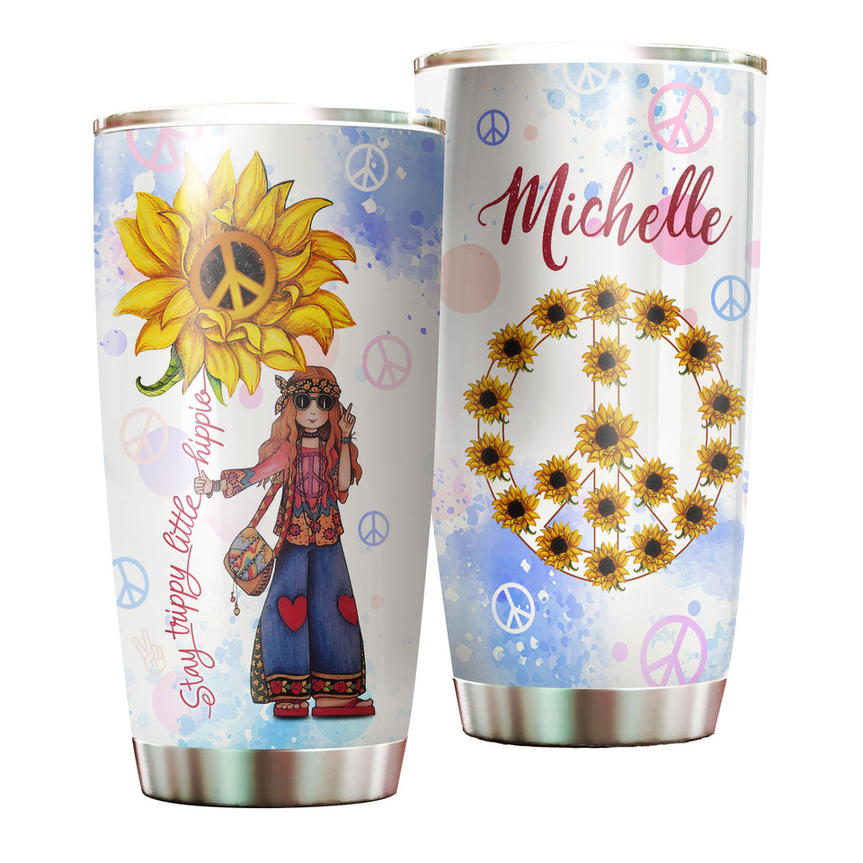 Camellia Personalized Girl And Sunflower Stay Trippy Little Happy Stainless Steel Tumbler-Double-Walled Insulation Travel Cup With Lid