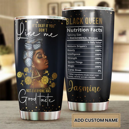 Camellia Personalized Black Women Good Taste Nutrition Facts Stainless Steel Tumbler - Double-Walled Insulation Vacumm Flask - Gift For Black Queen, International Women's Day