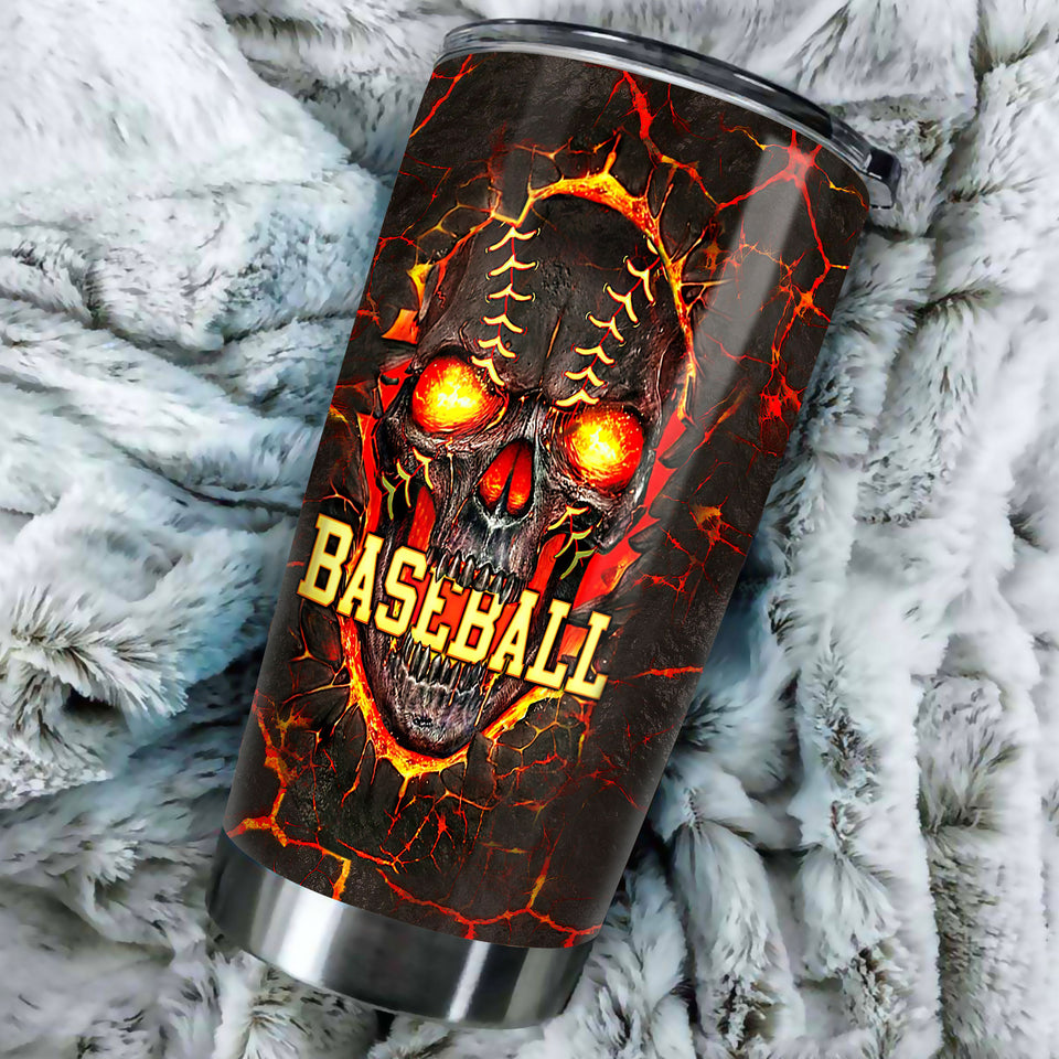Camellia Persionalized Baseball Skull Stainless Steel Tumbler - Customized Double - Walled Insulation Travel Thermal Cup With Lid Gift For Baseball Lover