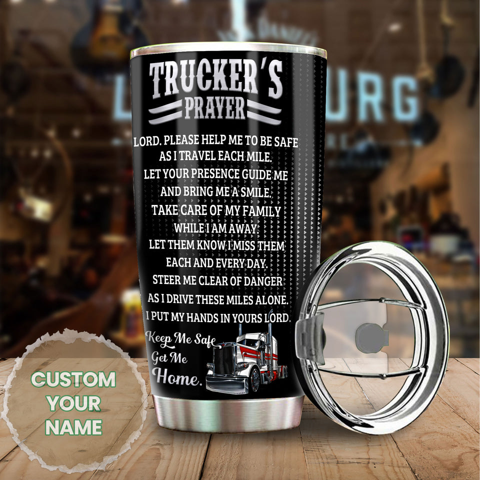 Camellia Personalized Trucker's Prayer Keep Me Safe Stainless Steel Tumbler- Double-Walled Insulation Gift For Truck Driver