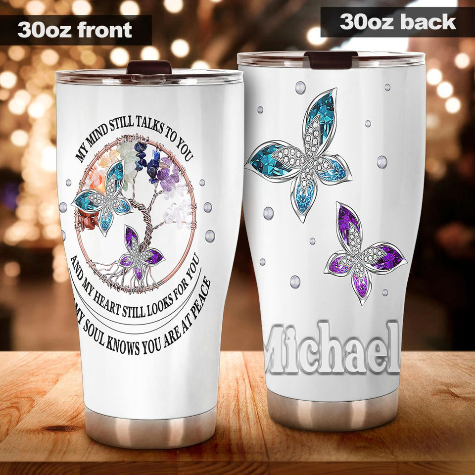 Camellia Personalized Butterfly My Heart Still Look For You Stainless Steel Tumbler - Double-Walled Insulation Vacumm Flask - For Thanksgiving, Memorial Day, Christians, Christmas Gift