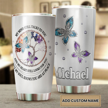 Camellia Personalized Butterfly My Heart Still Look For You Stainless Steel Tumbler - Double-Walled Insulation Vacumm Flask - For Thanksgiving, Memorial Day, Christians, Christmas Gift