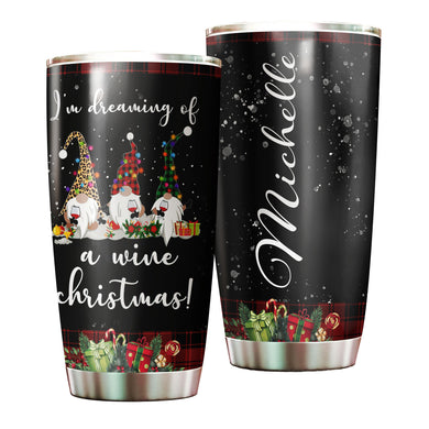Camellia Personalized Christmas Santa Claus Im Dreaming A Wine Christmas Stainless Steel Tumbler - Customized Double-Walled Insulation Travel Thermal Cup With Lid