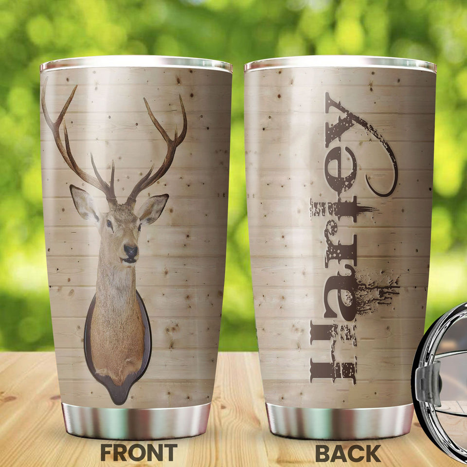 Camellia Personalized 3D Deer Hunting Wall Stainless Steel Tumbler - Customized Double-Walled Insulation Travel Thermal Cup With Lid Gift For Deer Lover