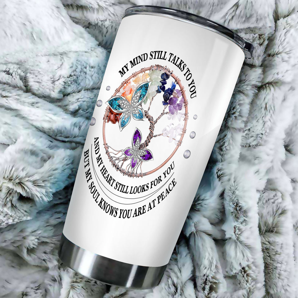 Camellia Personalized Butterfly My Heart Still Look For You Stainless Steel Tumbler - Double-Walled Insulation Vacumm Flask - For Thanksgiving, Memorial Day, Christians, Christmas Gift