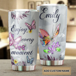 Camellia Personalized Butterfly Crystal Style Enjoy Every Moment Stainless Steel Tumbler - Double-Walled Insulation Vacumm Flask - For Thanksgiving, Memorial Day, Christians, Christmas Gift