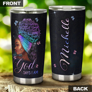 Camellia Personalized Black Women Faith Stainless Steel Tumbler - Double-Walled Insulation Vacumm Flask - Gift For Black Queen, International Women's Day, Hippie Girls 06