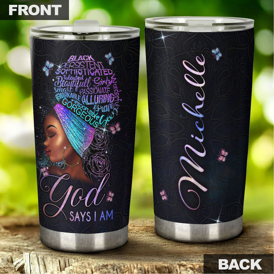 Camellia Personalized Black Women Faith Stainless Steel Tumbler - Double-Walled Insulation Vacumm Flask - Gift For Black Queen, International Women's Day, Hippie Girls 06