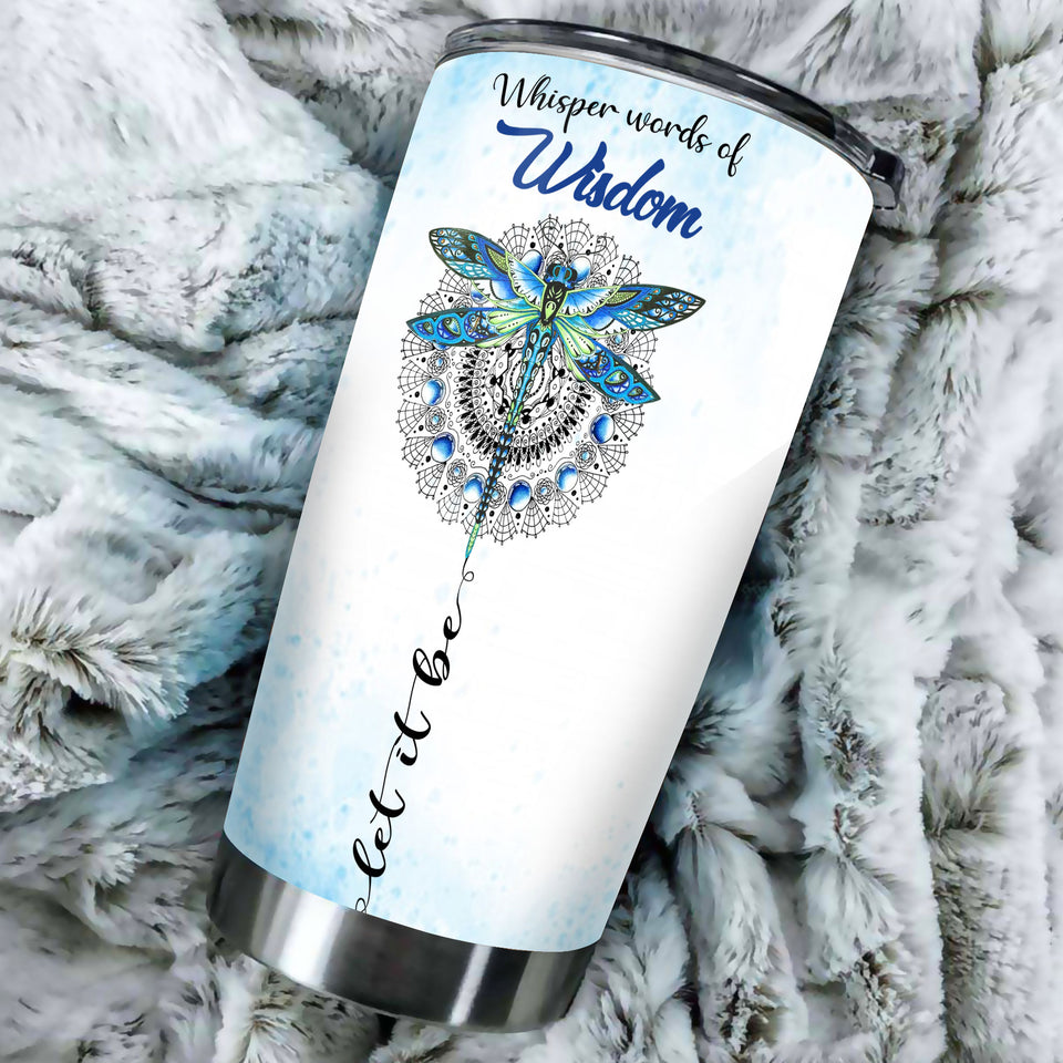 Camellia Personalized Colorful Dragonfly Hippie Style Stainless Steel Tumbler-Double-Walled Travel Therma Cup With Lid 02