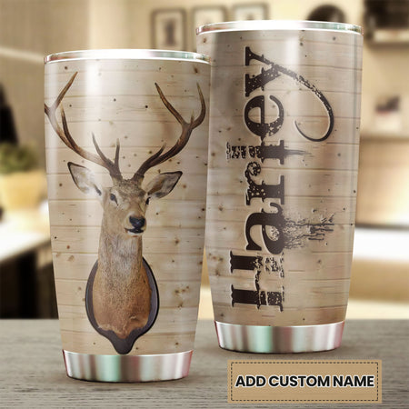 Camellia Personalized 3D Deer Hunting Wall Stainless Steel Tumbler - Customized Double-Walled Insulation Travel Thermal Cup With Lid Gift For Deer Lover