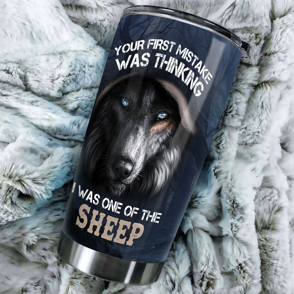 Camellia Persionalized 3D Wolf Your First Mistake Was Thinking Was One Of The Sheep Stainless Steel Tumbler - Customized Double - Walled Insulation Travel Thermal Cup With Lid Gift For Wolf Lover