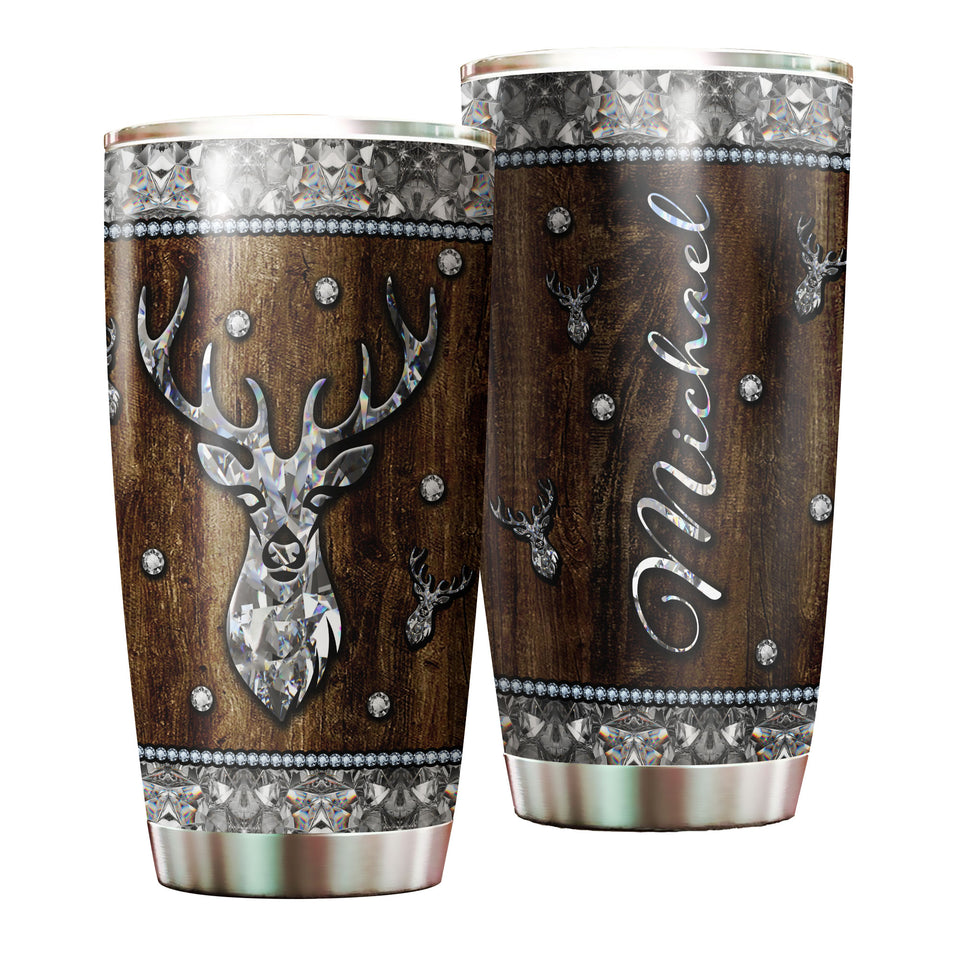 Camellia Personalized Deer Crystal Style Stainless Steel Tumbler - Customized Double-Walled Insulation Travel Thermal Cup With Lid Gift For Deer Lover