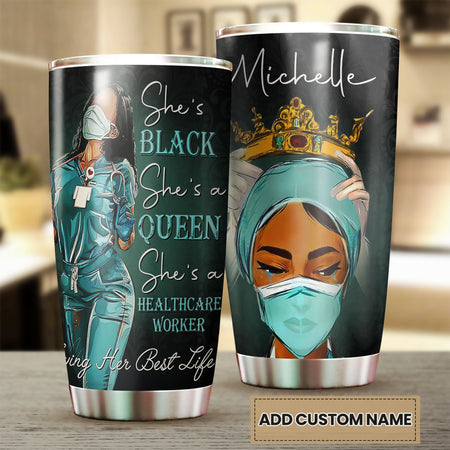 Camellia Personalized Black Nurse Living Her Best Life Stainless Steel Tumbler - Double-Walled Insulation Vacumm Flask - Gift For Black Queen, International Women's Day, Nurse's Day