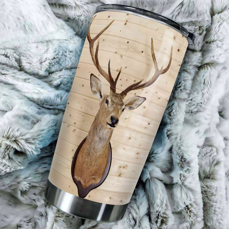 Camellia Personalized 3D Deer Hunting Wall Stainless Steel Tumbler - Customized Double-Walled Insulation Travel Thermal Cup With Lid Gift For Deer Lover