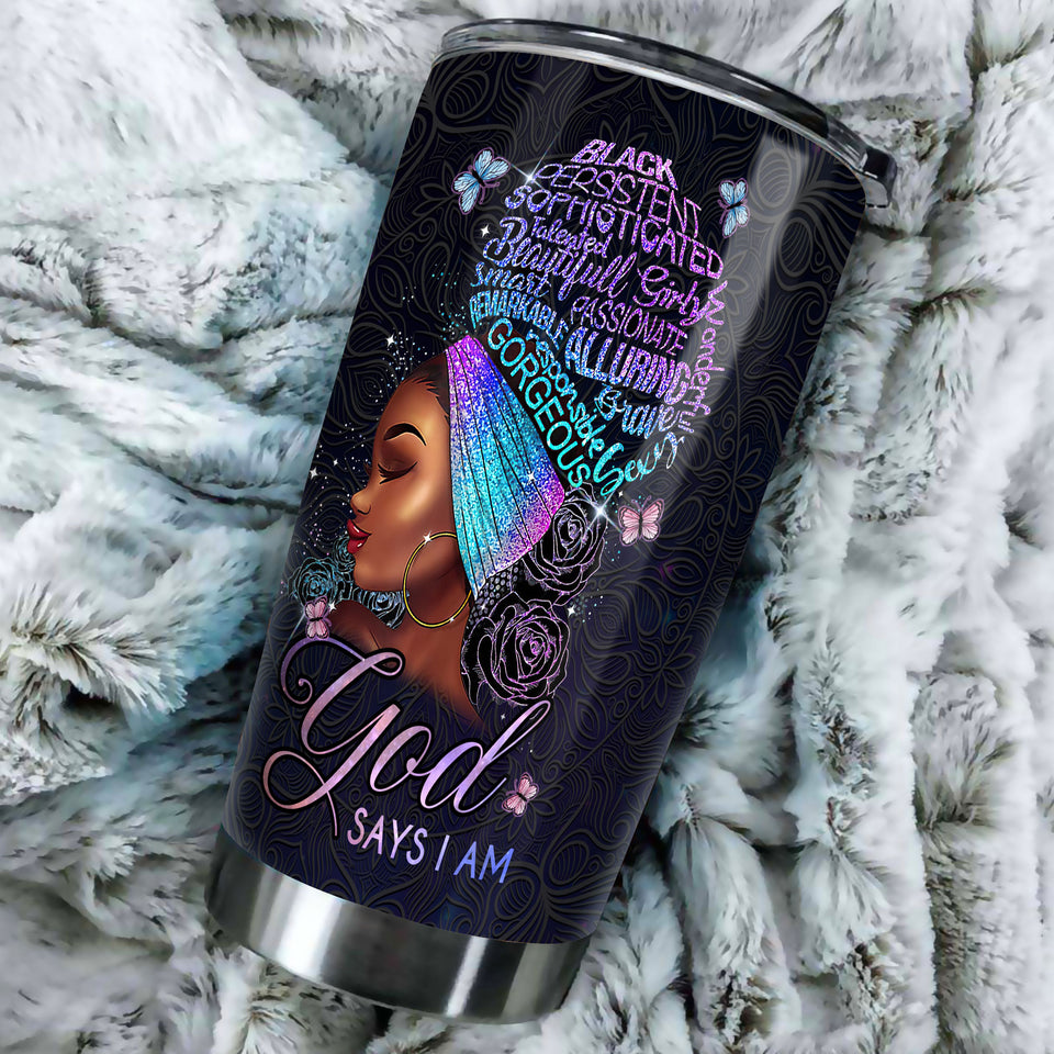 Camellia Personalized Black Women Faith Stainless Steel Tumbler - Double-Walled Insulation Vacumm Flask - Gift For Black Queen, International Women's Day, Hippie Girls 06
