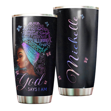 Camellia Personalized Black Women Faith Stainless Steel Tumbler - Double-Walled Insulation Vacumm Flask - Gift For Black Queen, International Women's Day, Hippie Girls 06