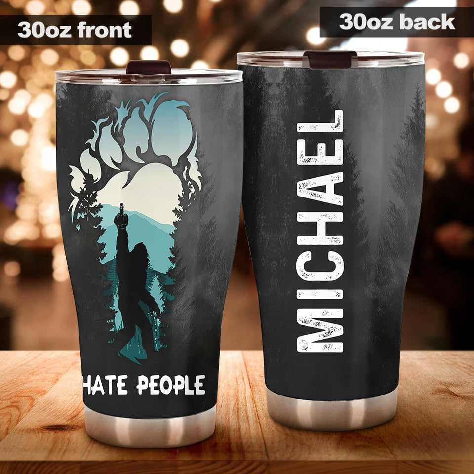 Camellia Personalized Bigfoot I Hate People Stainless Steel Tumbler - Double-Walled Insulation Vacumm Flask - Gift For Bigfoot Fans
