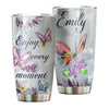Camellia Personalized Butterfly Crystal Style Enjoy Every Moment Stainless Steel Tumbler - Double-Walled Insulation Vacumm Flask - For Thanksgiving, Memorial Day, Christians, Christmas Gift