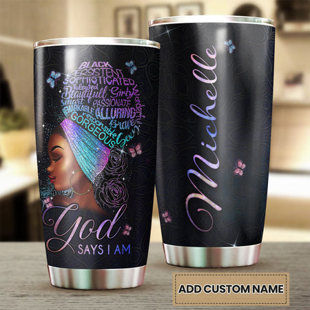 Camellia Personalized Black Women Faith Stainless Steel Tumbler - Double-Walled Insulation Vacumm Flask - Gift For Black Queen, International Women's Day, Hippie Girls 06