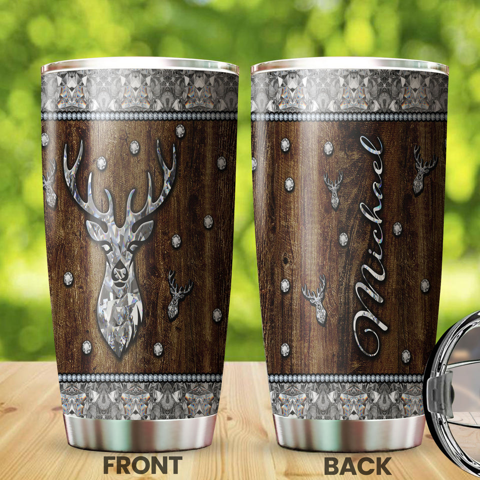 Camellia Personalized Deer Crystal Style Stainless Steel Tumbler - Customized Double-Walled Insulation Travel Thermal Cup With Lid Gift For Deer Lover