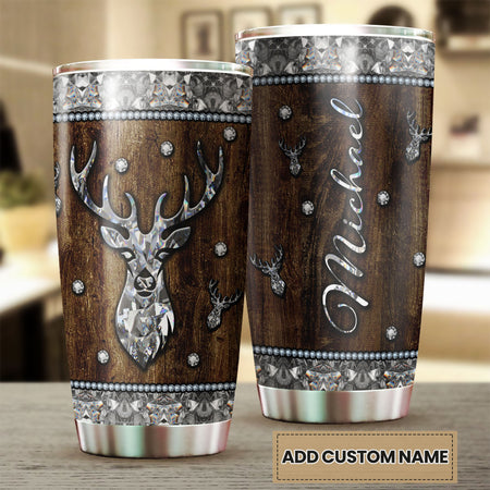 Camellia Personalized Deer Crystal Style Stainless Steel Tumbler - Customized Double-Walled Insulation Travel Thermal Cup With Lid Gift For Deer Lover