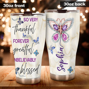 Camellia Personalized Butterfly Jewelry Style  Forever Grateful Stainless Steel Tumbler - Double-Walled Insulation Vacumm Flask - For Thanksgiving, Memorial Day, Christians, Christmas Gift