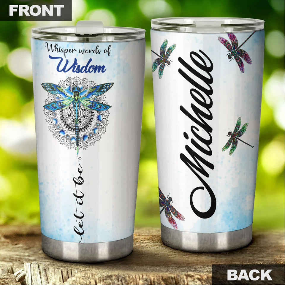 Camellia Personalized Colorful Dragonfly Hippie Style Stainless Steel Tumbler-Double-Walled Travel Therma Cup With Lid 02