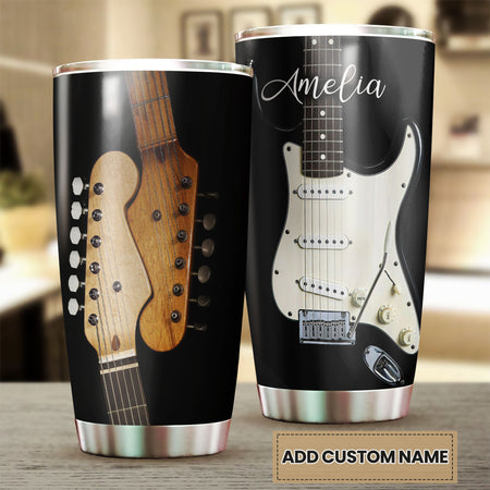 Camellia Personalized 3D Guitar Stainless Steel Tumbler - Customized Double-Walled Insulation Travel Thermal Cup With Lid Gift For Guitarist
