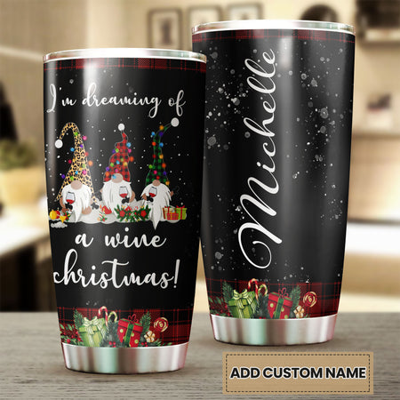 Camellia Personalized Christmas Santa Claus Im Dreaming A Wine Christmas Stainless Steel Tumbler - Customized Double-Walled Insulation Travel Thermal Cup With Lid