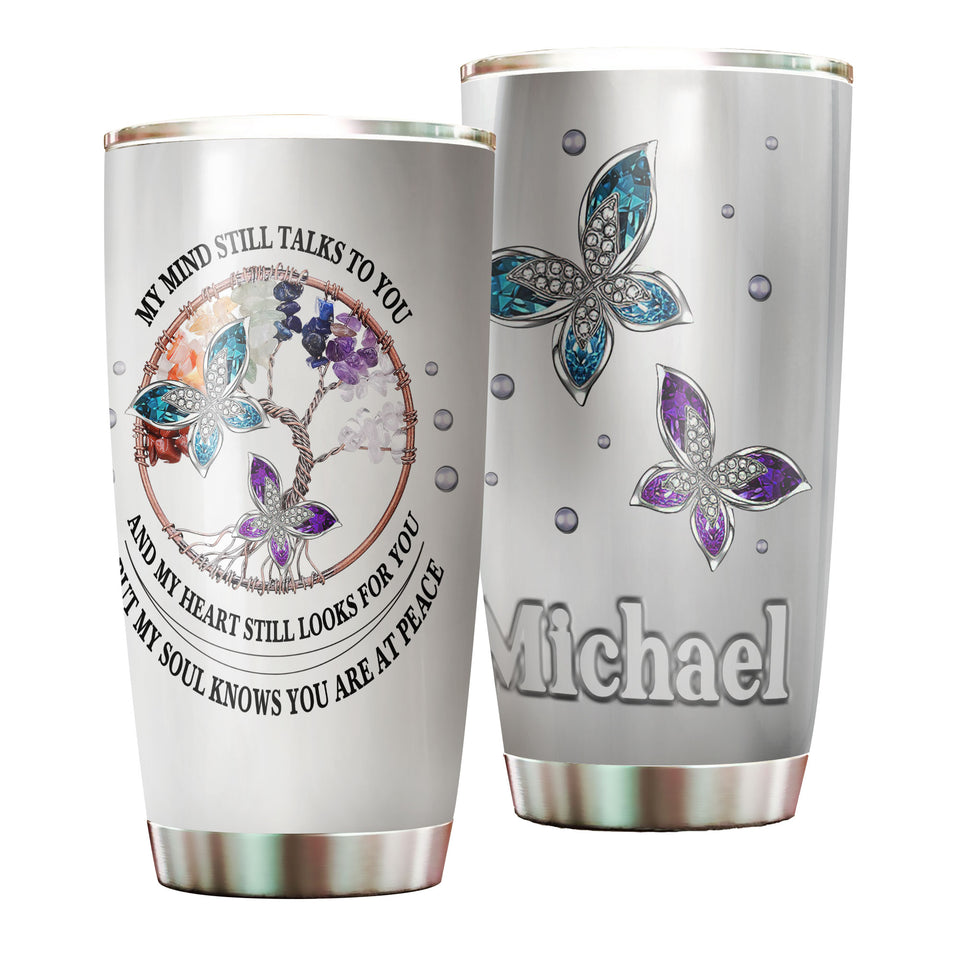Camellia Personalized Butterfly My Heart Still Look For You Stainless Steel Tumbler - Double-Walled Insulation Vacumm Flask - For Thanksgiving, Memorial Day, Christians, Christmas Gift