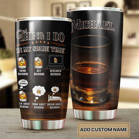 Camellia Persionalized 3D Bourbon Lover Stainless Steel Tumbler - Customized Double - Walled Insulation Travel Thermal Cup With Lid Gift For Cocktail Lover