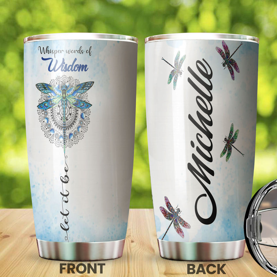 Camellia Personalized Colorful Dragonfly Hippie Style Stainless Steel Tumbler-Double-Walled Travel Therma Cup With Lid 02