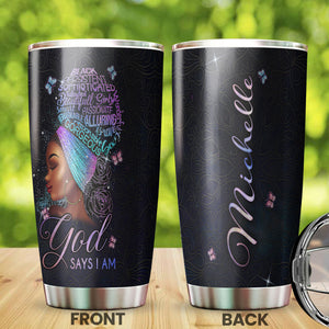 Camellia Personalized Black Women Faith Stainless Steel Tumbler - Double-Walled Insulation Vacumm Flask - Gift For Black Queen, International Women's Day, Hippie Girls 06