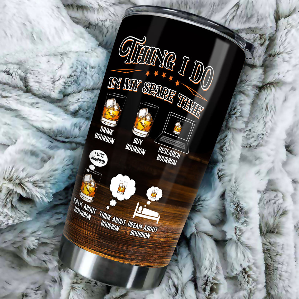 Camellia Persionalized 3D Bourbon Lover Stainless Steel Tumbler - Customized Double - Walled Insulation Travel Thermal Cup With Lid Gift For Cocktail Lover