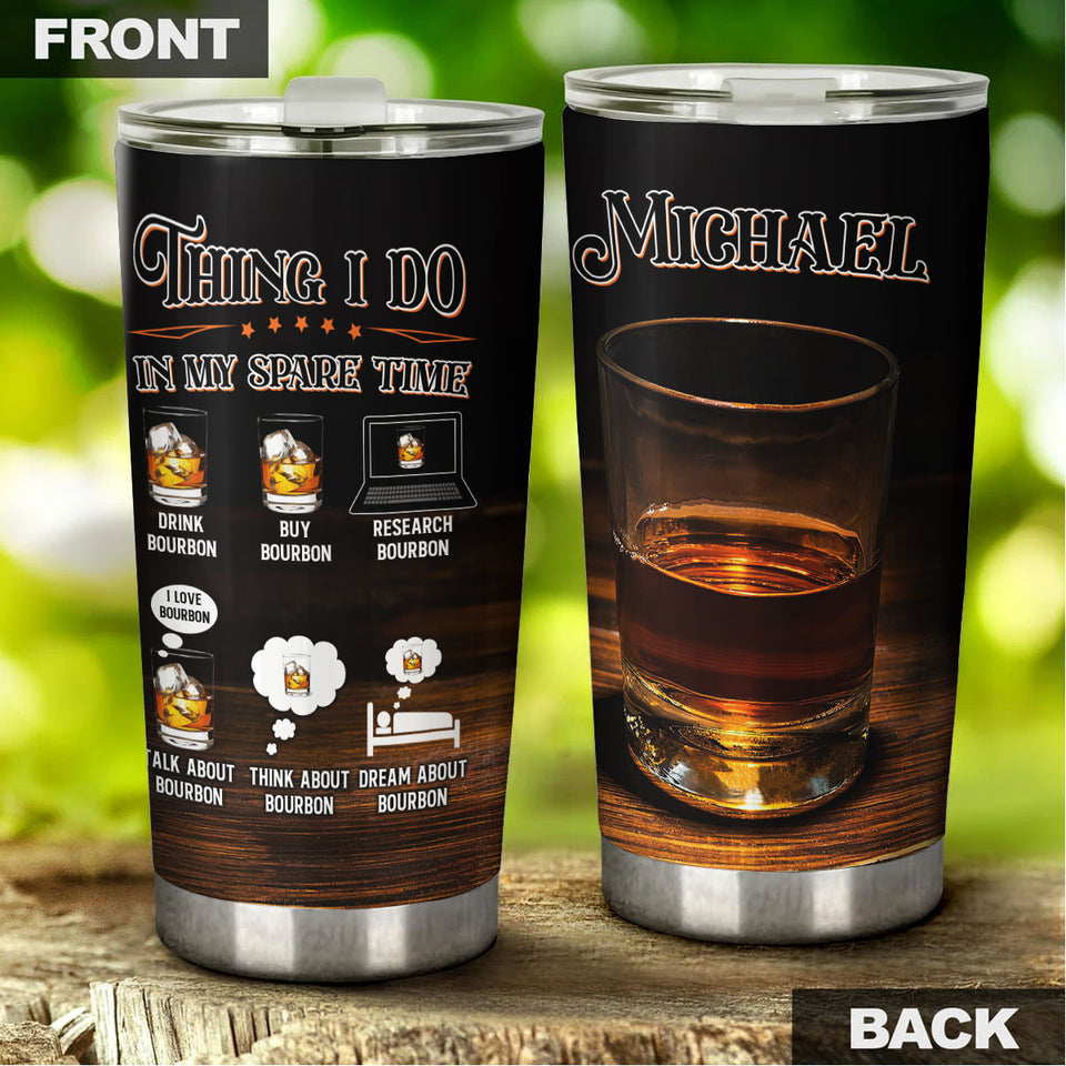 Camellia Persionalized 3D Bourbon Lover Stainless Steel Tumbler - Customized Double - Walled Insulation Travel Thermal Cup With Lid Gift For Cocktail Lover