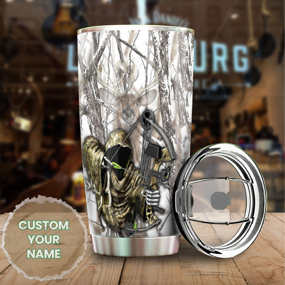 Camellia Personalized 3D Hunting Grim Reaper Stainless Steel Tumbler - Customized Double-Walled Insulation Travel Thermal Cup With Lid