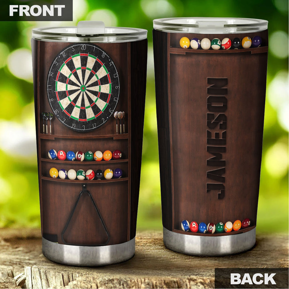 Camellia Personalized Pool Table Billiard And Dart Board Stainless Steel Tumbler-Double-Walled Insulated Gift For Golf Player Dart Player